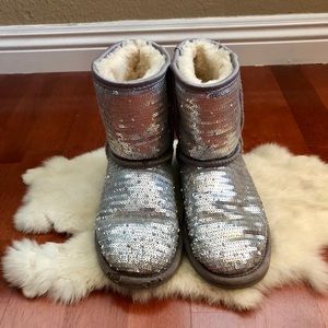 Kids Silver Sequins UGG Boots